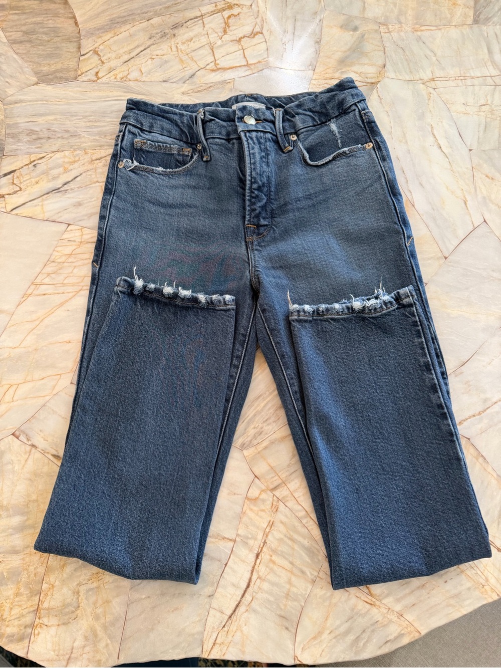 Good American Dark Blue Straight Leg Denim Jeans
